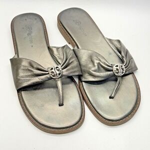 Brighton Pewter Metallic Leather Drape Thong Sandals 7.5